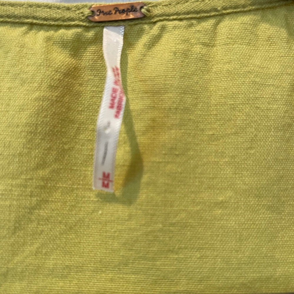 Free People Green Linen Front Tie Crop Top - Picture 5 of 9